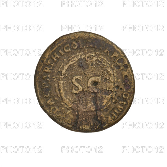 Trajan (53–117; Roman Emperor 98–117). Coin (Cyprus), 114–117. Obverse: head of Trajan in radiant crown facing right; rim inscription: IMP CAES NER TRAIANO OPTIMO AVG GERM. Reverse: letters SC surrounded by an oak wreath; rim inscription: DAC PARTHICO PM TR POT XX COS VI PP. Oak wreaths, radiant crowns, heads. Weight 8.00 g. Roman Empire (27 BC–476).