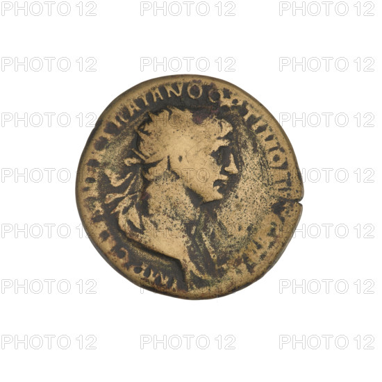 Trajan (53–117; Roman Emperor 98–117). Bronze coin, 114–117. Obverse: head of Trajan in radiant crown facing right; rim inscription: IMP CAES NER TRAIANO OPTIMO AVG GERM. Reverse: letters SC surrounded by an oak wreath; rim inscription: DAC PARTHICO PM TR POT XX COS VI PP. Oak wreath motifs; weight 7.40 g; Cyprus. Roman Empire (27 BC–476).