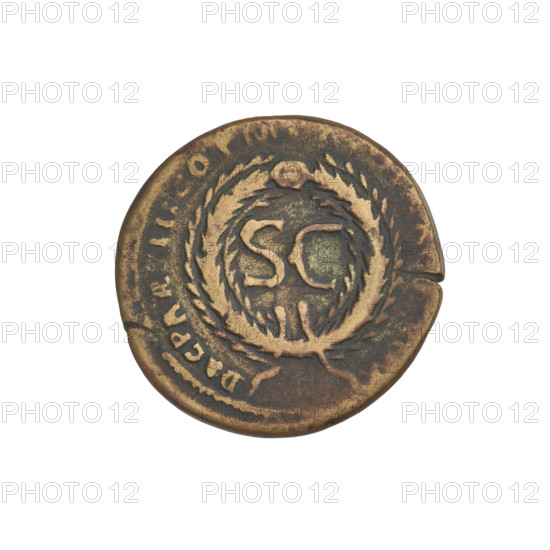 Trajan (53–117; Roman Emperor 98–117). Coin (Cyprus), 114–117. Obverse: head of Trajan in radiant crown facing right; rim inscription: IMP CAES NER TRAIANO OPTIMO AVG GERM. Reverse: letters SC surrounded by an oak wreath; rim inscription: DAC PARTHICO PM TR POT XX COS VI PP. Oak wreaths; weight 7.40 g; Roman Empire.