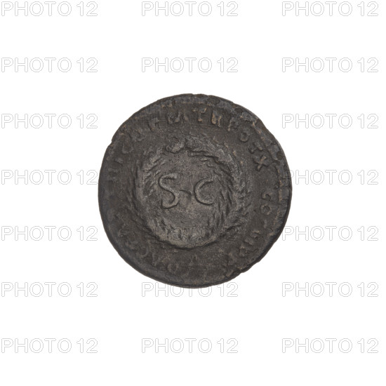 Semis, Trajan (53–117; Roman emperor 98–117); Obverse: head of Trajan in radiant crown facing right; rim inscription illegible. Reverse: letters SC surrounded by an oak wreath; rim inscription DAC PARTHICO PM TR POT XX COS VI PP. Date: 114–117. Roman Empire (27 BC–476). Cyprus. Coin. Weight: 4.85 g. Materials indicated: oak wreaths, radiant crowns, heads.