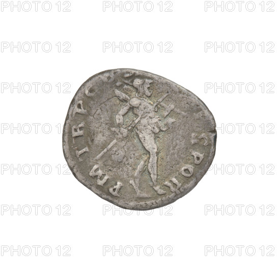 Denarius, Trajan (53–117; Roman emperor 98–117). Obverse: head of Trajan with laurel wreath facing right; rim inscription: IMP CAES NER TRAIANO. Reverse: Mars walking right, completely naked, cloak on shoulders, helmet on head, spear in right hand, trophy in left hand resting on left shoulder; rim inscription: PM TRP COS, SPQR. Date: 112–117. Roman Empire (27 BC–476). Material: coin. Weight: 3.00 g.