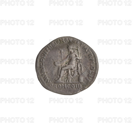 Denarius, Hadrian (76–138; Roman emperor 117–138). Obverse: head of Hadrian right, laurel wreath in hair; rim inscription: IMP CAES TRAIAN HADRIAN OPT AVG GER DAC. Reverse: Concordia seated on a throne left, dressed in a long robe with draperies, holding a patera in her right hand, her left hand rests on the figure of Spes, a cornucopia behind the throne; rim inscription: ARTHIC DIVI TRAIAN AVG FPM TR P COS PP; inscription in the field: CONCORD. Circa 117, Rome, Roman Empire (27 BC–476). Coin; weight 3.00 g.