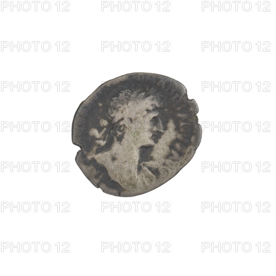 Denarius, Hadrian (76–138; Roman emperor 117–138). Obverse: Hadrian's head to the right, laurel wreath in his hair; rim inscription HADRIAN. Reverse: Fortuna seated on a throne to the left, dressed in a long robe with draperies, holding a ship's rudder in her right hand and a cornucopia in her left; rim inscription illegible. Episode inscription: FORT RED. Date: 117. Place: Rome, Roman Empire (27 BC–476). Coin; weight 2.91 g.