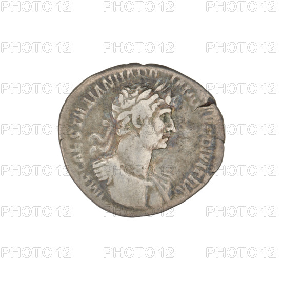 Denarius, Hadrian (76–138; Roman emperor 117–138). Obverse: bust of Hadrian right, laurel wreath in his hair; rim inscription: IMP CAES TRAIAN HADRIANO AVG DIVI TRA. Reverse: Pax standing left, dressed in a long robe with draperies, holding a branch in her right hand and a cornucopia in her left; rim inscription: PAX P COS; additional inscription in the field: PAX. Date: 117. Place: Rome, Roman Empire (27 BC–476). Coin; weight 2.62 g.