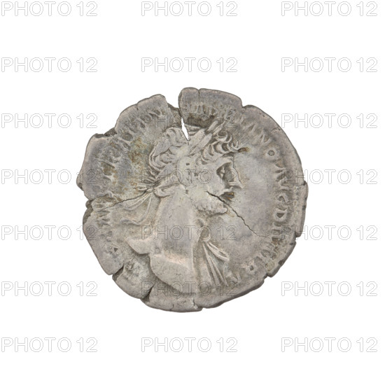 Denarius, Hadrian (76–138; Roman emperor 117–138). Obverse: bust of Hadrian right, laurel wreath in hair; rim inscription 'IMP CAES TRAIAN HADRIANO AVG DIVI TRA'. Reverse: Pax standing left, dressed in a long robe with draperies, holding a twig in her right hand and a cornucopia in her left; rim inscription 'PARTH F DIVI NER NEP PM TR P COS'; field inscription 'PAX'. Date: 117. Place: Rome, Roman Empire (27 BC–476). Material: coin. Weight: 3.00 g.