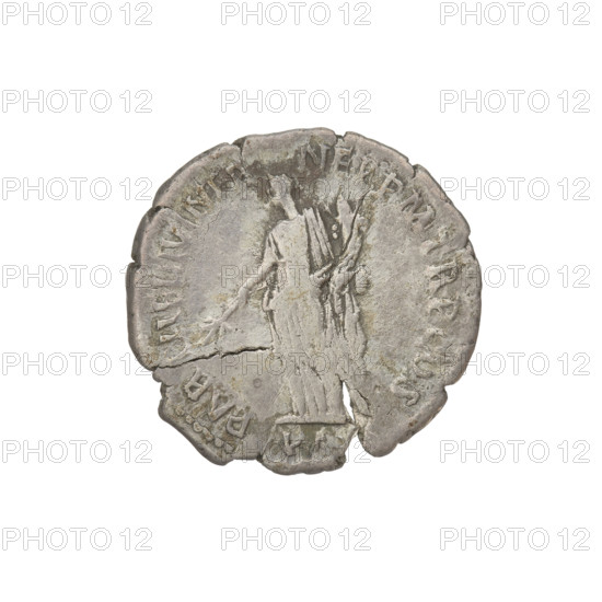 Denarius, Hadrian (76–138; Roman emperor 117–138). Obverse: bust of Hadrian right, laurel wreath in hair; rim inscription: IMP CAES TRAIAN HADRIANO AVG DIVI TRA. Reverse: Pax standing left, dressed in a long robe with draperies, holding a twig in her right hand and a cornucopia in her left; rim inscription: PARTH F DIVI NER NEP PM TR P COS; field inscription: PAX. Date: 117. Place: Rome, Roman Empire (27 BC–476). Material: coin. Weight: 3.00 g.
