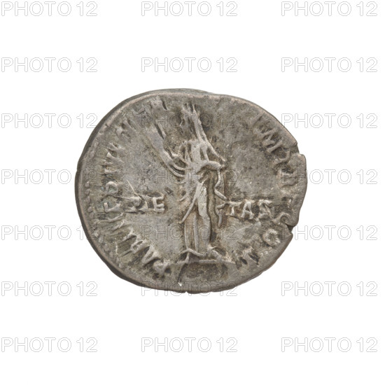 denarius, Hadrian (76–138; Roman emperor 117–138), laurel wreaths, heads, Pietas (personification). Obv.: bust of Hadrian right, laurel wreath in hair; rim inscription: IMP CAES TRAIAN HADRIANO AVG DIVI TRA. Rev.: Pietas standing left, wearing a long robe with draperies, right hand raised, left hand at chest; rim inscription: PARTH F DIVI NER NEP PM TR P COS; on both sides the inscription PIE TAS. 117, Rome, Roman Empire (27 BC–476). Coin, weight 3.62 g.