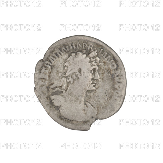 Denarius, Hadrian (76–138; Roman emperor 117–138). Obverse: bust of Hadrian facing right, laurel wreath in hair; rim inscription 'IMP CAES TRAIAN HADRIANO AVG DIVI TRA'. Reverse: Pietas (personification) standing left, wearing a long robe with draperies, right hand raised, left hand at chest; rim inscription 'PM TR P COS' and on both sides the inscription 'PIETAS'. 117, Rome, Roman Empire (27 BC–476). Coin; weight 2.45 g.
