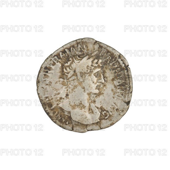 denarius, Hadrian (76–138; Roman emperor 117–138); Obv.: Hadrian's head to the right, laurel wreath in hair; rim inscription: IMP CAESAR TRAIAN HADRIANVS AVG. Rev.: Concordia sits on a throne to the left, dressed in a long robe with draperies, holding a patera in her right hand, her left hand rests on the figure of Spes, a cornucopia behind the throne; rim inscription: PM, COS DES II; inscription in the field: CONCORD. Date: 118. Place: Rome, Roman Empire (27 BC–476). Material: silver coin (denarius). Weight: 3.08 g.