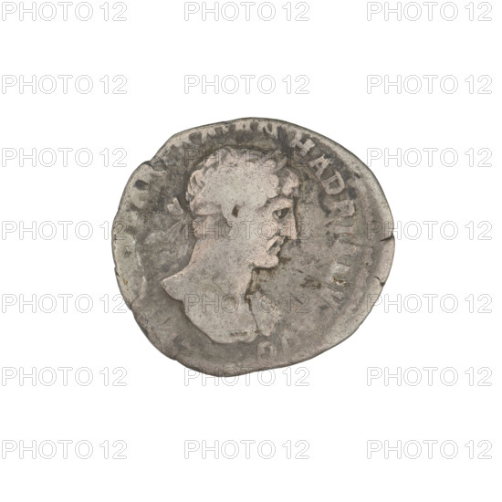 Denarius, Hadrian (76–138; Roman emperor 117–138). Obverse: Hadrian's head to the right, laurel wreath in hair; rim inscription HADRIANVS AVG. Reverse: Concordia seated on a throne to the left, dressed in a long robe with draperies, holding a patera in her right hand, her left hand resting on the figure of Spes, a cornucopia behind the throne; rim inscription P COS II; episode inscription CONCORD. Date: 118. Place: Rome, Roman Empire (27 BC–476). Coin; weight 2.65 g.
