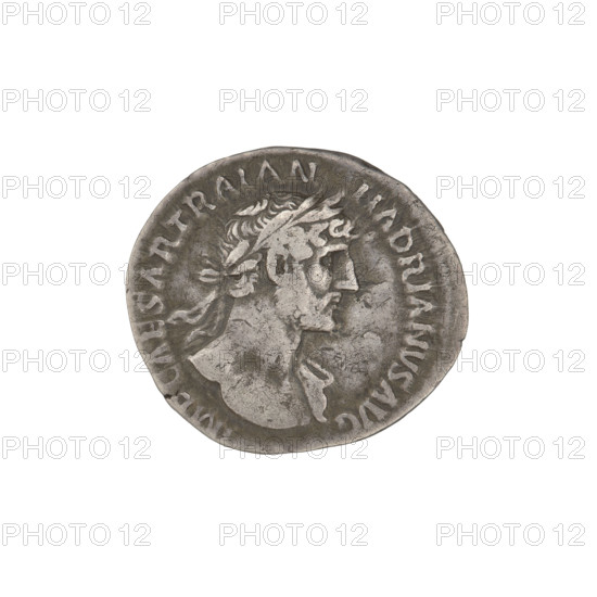 Denarius, Hadrian (76–138; Roman emperor 117–138). Obverse: Hadrian's head to the right, laurel wreath in hair; rim inscription: IMP CAESAR TRAIAN HADRIANVS AVG. Reverse: Concordia seated on a throne to the left, dressed in a long robe with draperies, holding a patera in her right hand, her left hand resting on the figure of Spes, a cornucopia behind the throne; rim inscription: PM TR P COS DES III. Episode inscription: CONCORD. Date: 118. Place: Rome, Roman Empire (27 BC–476). Object type: coin (denarius). Weight: 2.82 g.