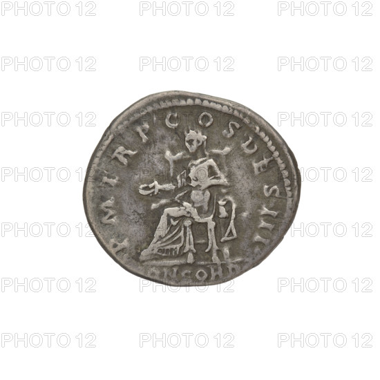 denarius, Hadrian (76–138; Roman emperor 117–138); Obv.: Hadrian's head to the right, laurel wreath in hair; rim inscription: IMP CAESAR TRAIAN HADRIANVS AVG. Rev.: Concordia seated on a throne to the left, dressed in a long robe with draperies, holding a patera in her right hand, her left hand resting on the figure of Spes, a cornucopia behind the throne; rim inscription: PM TR P COS DES III. In the episode inscription: CONCORD, 118. Rome, Roman Empire (27 BC–476). Coin; weight 2.82 g.