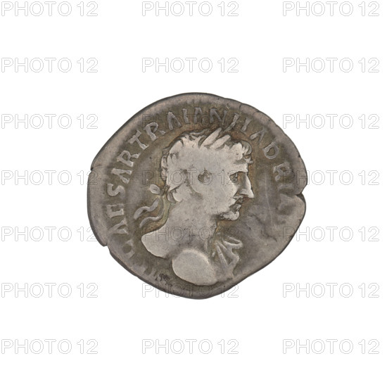 Denarius, Hadrian (76–138; Roman emperor 117–138). Obverse: head of Hadrian right, laurel wreath in hair; rim inscription IMP CAES TRAIAN HADRIANV. Reverse: Iustitia seated on a throne left, wearing a long robe with draperies, holding a patera in her right hand and a long scepter in her left; rim inscription PM, II; in the field inscription IVSTITIA. Date: 118. Rome, Roman Empire (27 BC–476). Coin; weight 3.05 g.