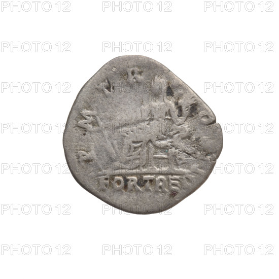 denarius, Hadrian (76–138; Roman emperor 117–138); Obv.: Hadrian's head to the right, laurel wreath in hair; rim inscription: IMP CAESAR TRAIAN HADRIANVS AVG. Rev.: Fortuna seated on a throne to the left, wearing a long robe with draperies, holding a ship's rudder in her right hand and a cornucopia in her left; rim inscription: PM TR P; inset inscription: FORT RED. 118. Rome, Roman Empire (27 BC–476). Coin; weight 3.38 g.