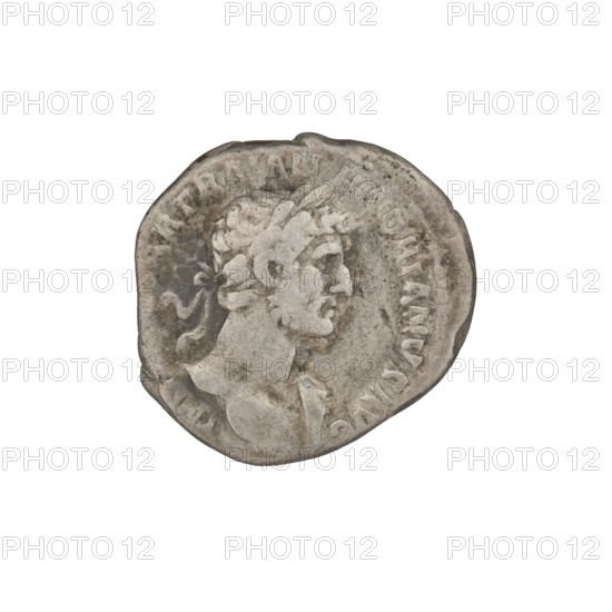 denarius, Hadrian (76–138; Roman emperor 117–138); obverse: bust of Hadrian right, laurel wreath in hair; rim inscription: IMP CAESAR TRAIAN HADRIANVS AVG. Reverse: Pax standing left, dressed in a long robe with draperies, holding a branch in her right hand and a cornucopia in her left; rim inscription: PM TRP COS II; inset inscription: PAX. 118, Rome, Roman Empire (27 BC–476). Coin; weight 3.20 g.