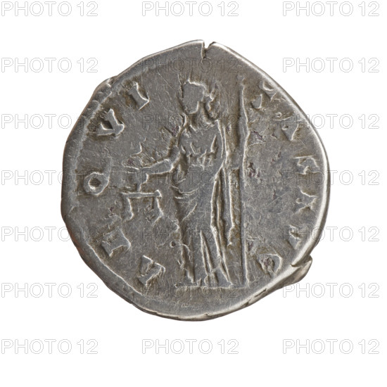 Denarius of Antoninus Pius (86–161; Roman emperor 138–161), 140–144. Obverse: Head of Antoninus Pius in a laurel wreath facing right, legend ANTONINVS AVG PI-VS PP TR P COS III. Reverse: Aequitas standing left, holding scales in his outstretched right hand and a long staff (pertica) in his left, legend AE-QVI-TAS AVG. Roman Empire; Rome. Coin; diameter 17.0–17.5 mm, weight 3.05 g, axis 180°.