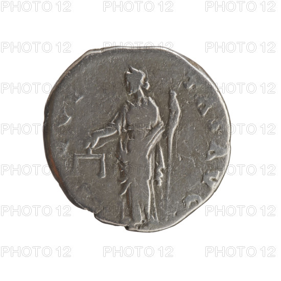 Denarius of Antoninus Pius (r. 138–161). Obverse: Head of Antoninus Pius uncovered, right; inscription ANTONINVS AVG PI V S PP TR P COS III. Reverse: Aequitas standing left, holding scales in her outstretched right hand and a long staff (pertica) in her left; inscription E QVI TAS AVG. Bronze/metal coin, Roman Empire, struck 140–144, Rome. Diameter 17.5 mm; weight 3.00 g; axis 15°.