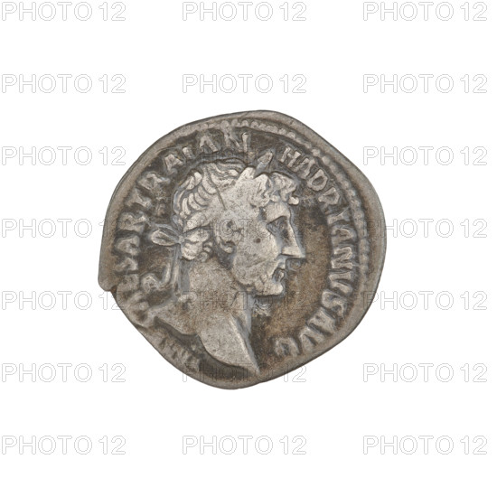 Denarius, Hadrian (76–138; Roman emperor 117–138). Obverse: head of Hadrian right, laurel wreath in hair; rim inscription: IMP CAESAR TRAIAN HADRIANVS AVG. Reverse: Felicitas seated on a throne left, wearing a long robe with draperies, holding a caduceus in her right hand and a horn of plenty in her left; rim inscription: PM TR P S II; sectional inscription: FEL PR. Date: 119–122. Rome, Roman Empire (27 BC–476). Coin; weight 2.75 g.