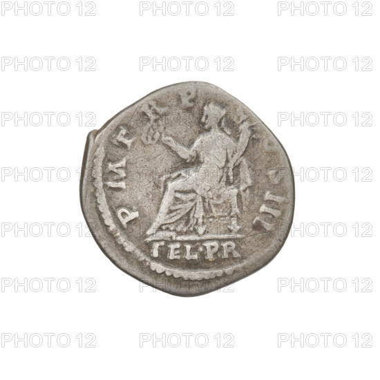 denarius, Hadrian (76–138; Roman emperor 117–138), laurel wreaths, busts, horns of plenty, Felicitas (personification). Obv.: head of Hadrian right, laurel wreath in hair; rim inscription: IMP CAESAR TRAIAN HADRIANVS AVG. Rev.: Felicitas seated on a throne left, dressed in a long robe with draperies, holding a caduceus in her right hand and a horn of plenty in her left; rim inscription: PM TR P S II; in the field, inscription: FEL PR. 119–122, Rome, Roman Empire (27 BC–476). Coin, weight 2.75 g.