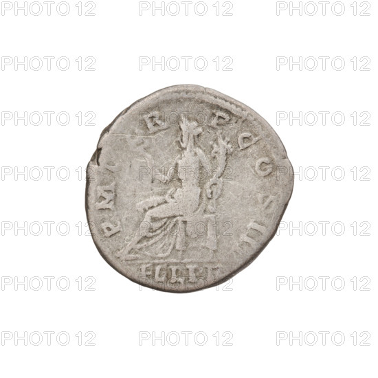 Denarius, Hadrian (76–138; Roman emperor 117–138). Obverse: bust of Hadrian right, laurel wreath in hair; rim inscription IMPCAESARTRAIAN HADRIANVSAVG. Reverse: Felicitas seated on a throne left, wearing a long robe with draperies, holding a caduceus in her right hand and a horn of plenty in her left; rim inscription PM TR P COS II; in the field inscription FEL PR. Date: 119–122. Rome, Roman Empire (27 BC–476). Silver coin; weight 3.30 g.