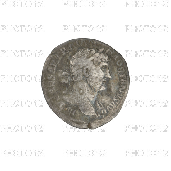 Denarius of Hadrian (76–138; Roman emperor 117–138), 119–122, Rome, Roman Empire (27 BC–476). Obverse: head of Hadrian right, laurel wreath in hair; rim inscription: IMPCAESARTRAIAN HADRIANVSAVG. Reverse: Felicitas seated on a throne left, dressed in a long robe with draperies, holding a caduceus in her right hand and a horn of plenty in her left; rim inscription: PM TR P, S II; sectional inscription: FEL PR. Bronze/metal coin, weight 2.65 g.