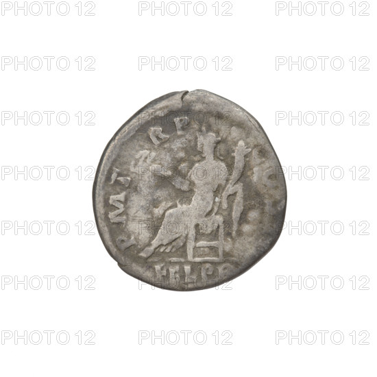 Denarius, Hadrian (76–138; Roman emperor 117–138). Obverse: head of Hadrian right, laurel wreath in hair; rim inscription: IMPCAESARTRAIAN HADRIANVSAVG. Reverse: Felicitas seated on a throne left, dressed in a long robe with draperies, holding a caduceus in her right hand and a horn of plenty in her left; rim inscription: PM TR P, S II; sectional inscription: FEL PR. Date: 119–122. Rome, Roman Empire (27 BC–476). Coin; weight 2.65 g.