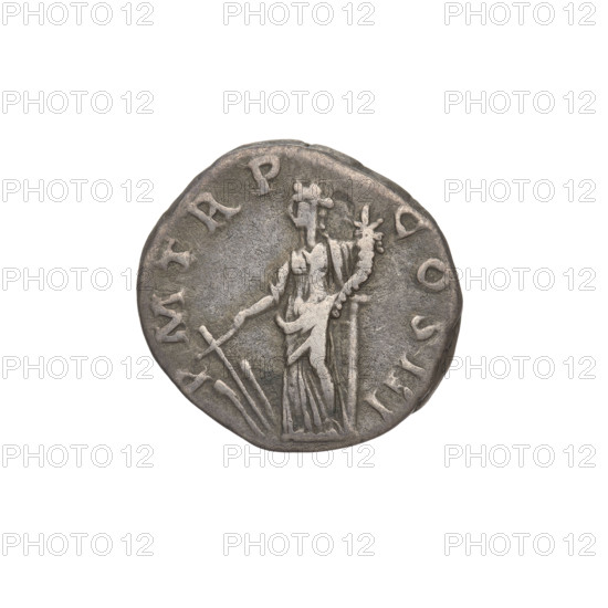 Denarius, Hadrian (76–138; Roman emperor 117–138). Obverse: bust of Hadrian to the right, laurel wreath in his hair; rim inscription: IMPCAESARTRAIANHADRIANVS. Reverse: Fortuna standing left, wearing a long robe with draperies, holding a ship's rudder in her right hand and a cornucopia in her left; rim inscription: PM TR P COS III. Date: 119–122. Rome, Roman Empire (27 BC–476). Coin; weight 3.05 g.