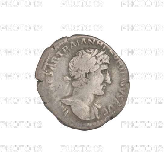 Denarius, Hadrian (76–138; Roman emperor 117–138). Obverse: bust of Hadrian right, laurel wreath in hair; rim inscription IMPCAESARTRAIANHADRIANVS. Reverse: Fortuna standing left, wearing a long robe with draperies, holding a ship's rudder in her right hand and a cornucopia in her left; rim inscription PM TR P COS III. 119–122 CE, Rome, Roman Empire (27 BC–476). Coin; weight 3.32 g.
