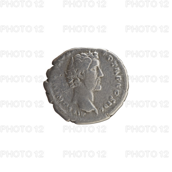 Denarius of Antoninus Pius (86–161; Roman emperor 138–161), issued 140–144. Obverse: head of Antoninus Pius uncovered, facing right, inscription ANTONI·AVG·P·P·TR·P·COS·III. Reverse: personification Clementia standing left, holding a patera in her outstretched right hand and a long scepter in her left, inscription CLEMENTIA·AVG. Roman coin, struck in Rome; diameter 16.5–18.0 mm, weight 2.95 g, axis 180°.