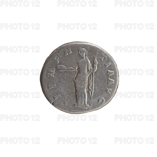 Denarius of Antoninus Pius (86–161; Roman Emperor 138–161), c. 140–144. Obverse: head of Antoninus Pius in laurel wreath facing right, inscription ANTONINVS AVG PIVS PP TR P COS III. Reverse: personification Clementia standing left, holding a patera in her outstretched right hand and a long scepter in her left, inscription CLEMENTIA AVG. Roman Imperial coin; diameter ca. 16–18 mm, weight 2.77 g, axis 180°.