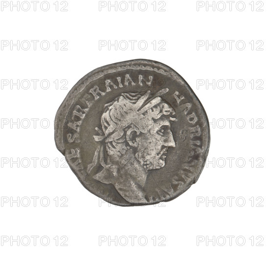 Denarius, Hadrian (76–138; Roman emperor 117–138). Obverse: bust of Hadrian right, laurel wreath in hair; rim inscription IMPCAESARTRAIANHADRIANVS. Reverse: Libertas standing left, wearing a long robe with draperies, holding a pileus (Phrygian cap) in her right hand and a sceptre in her left; rim inscription PM TR P COS III; on both sides of the figure letters LIB PVB. Date: 119–122. Place: Rome, Roman Empire (27 BC–476). Coin, weight 2.67 g.