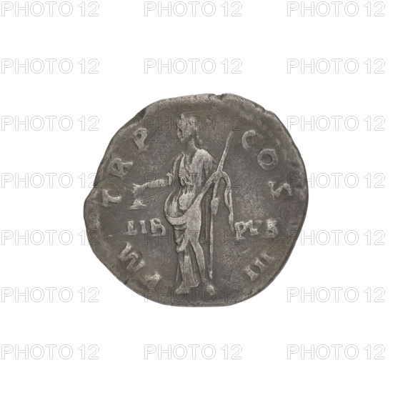 Denarius, Hadrian (76–138; Roman emperor 117–138). Obverse: bust of Hadrian right, laurel wreath in hair; rim inscription IMPCAESARTRAIANHADRIANVS. Reverse: Libertas standing left, wearing a long robe with draperies, holding a pileus (Phrygian cap) in her right hand and a sceptre in her left; rim inscription PM TR P COS III; on both sides of the figure, letters LIB PVB. Date: 119–122. Place: Rome, Roman Empire (27 BC–476). Coin; weight 2.67 g.