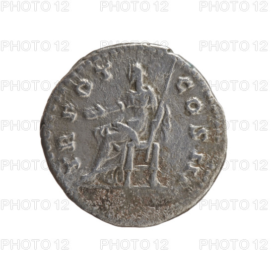 Denarius of Antoninus Pius (86–161; Roman emperor 138–161). Obverse: Head of Antoninus Pius in a laurel wreath facing right, inscription ANTONINVS · AVG · PIVS · PP. Reverse: Clementia (personification) seated left, holding a patera in her outstretched right hand and a long scepter in her left, inscription TR · POT · COS · III. Date: 140–144. Roman Empire, Rome. Coin; diameter 16.5–17.0 mm, weight 3.05 g, axis 165°.