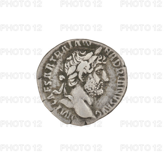 Denarius, Hadrian (76–138; Roman emperor 117–138). Obverse: bust of Hadrian right, laurel wreath in hair; rim inscription: IMPCAESARTRAIANHADRIANVSAVG. Reverse: Libertas seated left, wearing a long robe with draperies, holding a branch in her right hand and a sceptre in her left; rim inscription: PM TR P COS III; field inscription: LIB PVB. Date: 119–122. Place: Rome, Roman Empire (27 BC–476). Medium: coin. Weight: 3.35 g.