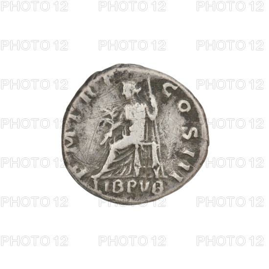Denarius, Hadrian (76–138; Roman emperor 117–138). Obverse: bust of Hadrian right, laurel wreath in hair; rim inscription IMPCAESARTRAIANHADRIANVS. Reverse: Libertas seated left, wearing a long robe with draperies, holding a branch in her right hand and a sceptre in her left; rim inscription PM TR P COS III; sectional inscription LIB PVB. Date: 119–122. Place: Rome, Roman Empire (27 BC–476). Medium: coin. Weight: 3.35 g.