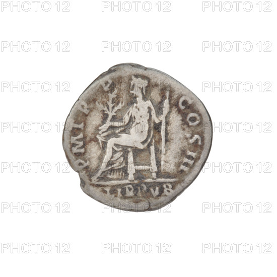 Denarius, Hadrian (76–138; Roman emperor 117–138). Obverse: bust of Hadrian right, laurel wreath in hair; rim inscription TRAIANHADRIAN. Reverse: Libertas seated left, wearing a long robe with draperies, holding a branch in her right hand and a scepter in her left; rim inscription PM TR P COS III; in the field inscription LIB PVB. Date: 119–122. Rome, Roman Empire (27 BC–476). Coin, weight 2.95 g.