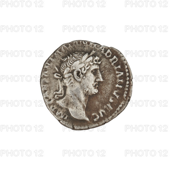 Denarius, Hadrian (76–138; Roman emperor 117–138). Obverse: bust of Hadrian facing right, laurel wreath in hair; rim inscription IMPCAESARTRAIANHADRIANOAVG. Reverse: Pax standing left, dressed in a long robe with draperies, holding a branch in her right hand and an elongated vertical scepter in her left; rim inscription PM TR P COS III. 119–122 CE, Rome, Roman Empire (27 BC–476). Coin; weight 2.60 g.