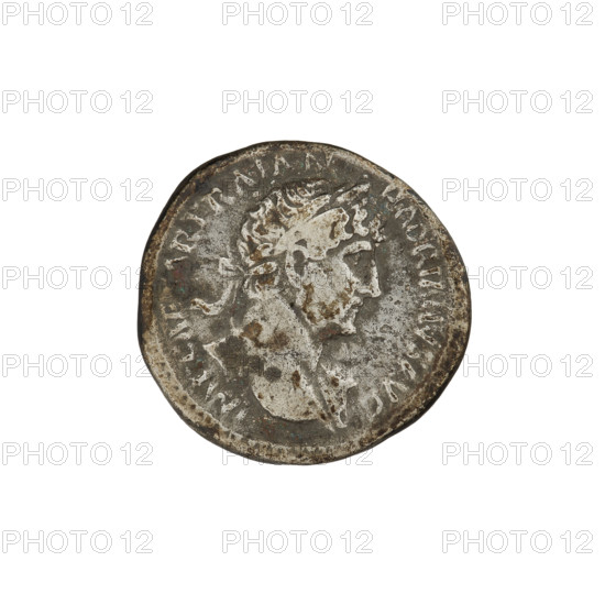 Denarius, Hadrian (76–138; Roman emperor 117–138). Obv.: bust of Hadrian facing right, laurel wreath in hair; rim inscription IMPCAESARTRAIANHADRIA NOAVG. Rev.: Pax standing left, dressed in a long robe with draperies, holding a branch in her right hand and an elongated vertical scepter in her left; rim inscription PM TR P COS III. 119–122 CE. Rome, Roman Empire (27 BC–476). Coin; weight 3.60 g.