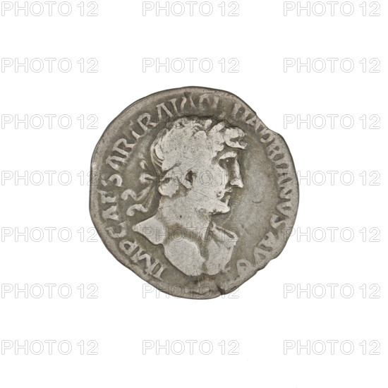denarius, Hadrian (76–138; Roman emperor 117–138); Obv.: bust of Hadrian right, laurel wreath in hair; rim inscription: IMPCAESARTRAIANHADRIA NOAVG. Rev.: Pax standing left, dressed in a long robe with draperies, holding a branch in her right hand and an elongated vertical scepter in her left; rim inscription: PM TR P COS III. 119–122. Rome, Roman Empire (27 BC–476). Coin; weight 3.03 g.