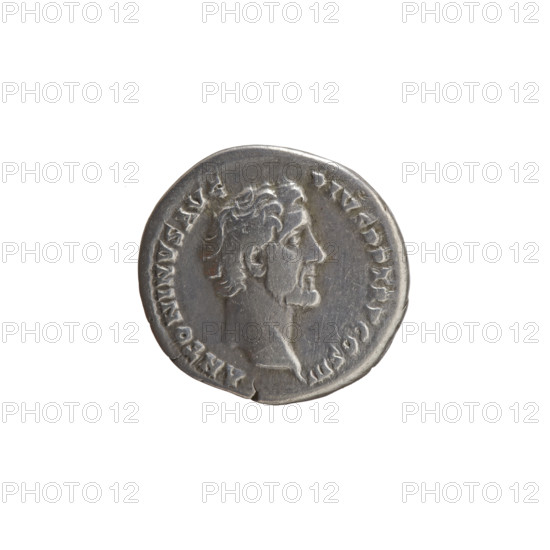 Denarius of Antoninus Pius (86–161; Roman emperor 138–161). Obverse: Head of Antoninus Pius uncovered to the right, inscription ANTONINVS AVG - PIVS PP TR P COS III all around. Reverse: Genius of the Roman Senate in a toga standing to the left, holding a branch in his outstretched right hand and a long scepter in his outstretched left hand, inscription ENIO - SE - NATVS all around. Iconography: branches, Genius (personification), Roman Senate, personifications, scepters. Date: 140–144. Culture/place: Roman Empire, Rome. Medium: coin (denarius). Dimensions: diameter 17.0–18.5 mm; weight 3.22 g; axis 165°.
