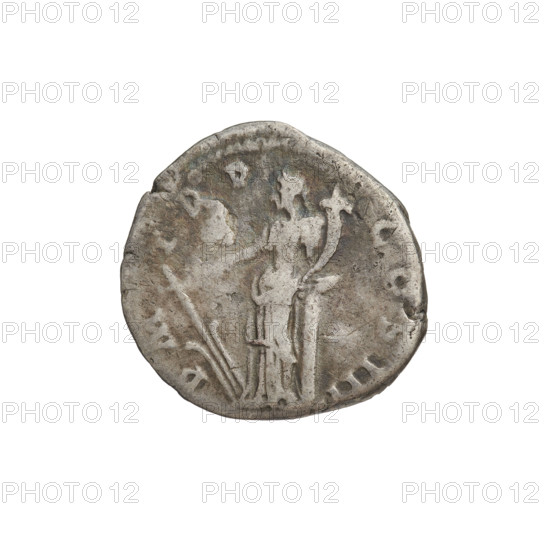 Denarius, Hadrian (76–138; Roman emperor 117–138). Obverse: bust of Hadrian right, laurel wreath in hair; rim inscription IMP CAESAR TRAIAN HADRIANUS AVG. Reverse: Fortuna standing left, wearing a long robe with drapery, holding a ship's rudder in her right hand and a cornucopia in her left; rim inscription PM TR P COS III. Date: 119–122. Place: Rome. Material: coin. Weight: 3.00 g.