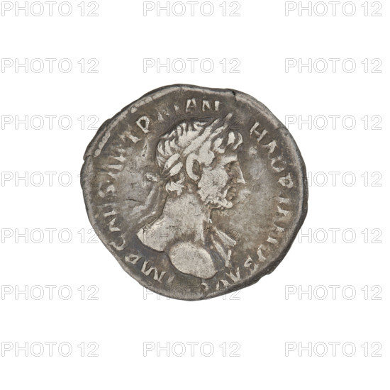 Denarius, Hadrian (76–138; Roman emperor 117–138). Obverse: Hadrian's head to the right, laurel wreath in his hair; rim inscription: IMPCAESARTRAIANHADRIANVSAVG. Reverse: Fortuna standing left, wearing a long robe with draperies, holding a ship's rudder in her right hand and a cornucopia in her left; rim inscription: PM TR P COS III; inset inscription: FORTRED. Date: 119–122. Rome, Roman Empire (27 BC–476). Coin, weight 2.90 g.