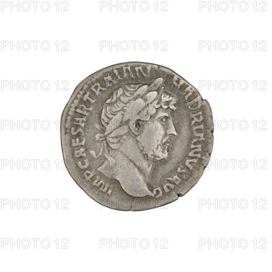 Denarius, Hadrian (76–138; Roman emperor 117–138). Obverse: bust of Hadrian to the right, laurel wreath in his hair; rim inscription: IMP CAESAR TRAIAN HADRIANVS AVG. Reverse: Genius standing left, naked, holding a patera in his right hand above a lit altar, corncobs in his left hand; rim inscription: PM TR P COS III. Date: 119–122. Rome, Roman Empire (27 BC–476). Coin; weight 3.15 g.