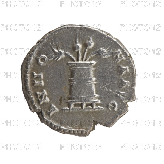 Denarius of Antoninus Pius (86–161; Roman Emperor 138–161). Obverse: Head of Antoninus Pius in a laurel wreath facing right, inscription ANTONINVS AVG PI - VS, OS III around. Reverse: Container (modius) with two ears of corn and two poppy heads, inscription ANNO - NA AVG around. Iconography: ears of corn, modius, cereals, poppy heads. Date: 140–144. Place: Rome, Roman Empire. Medium: coin (silver). Dimensions: diameter 16.5–17.0 mm, weight 3.22 g, axis 195°.