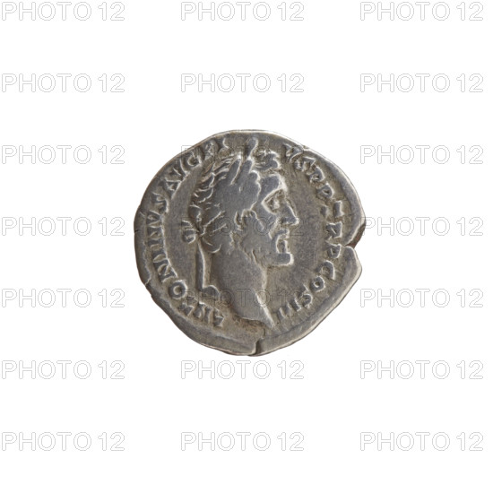 Denarius of Antoninus Pius (86–161; Roman Emperor 138–161), issuer. Obverse: head of Antoninus Pius in a laurel wreath facing right, inscription ANTONINVS AVG PIVS PP TR P COS III. Reverse: container (modius) with four ears of corn and a poppy head, inscription ANNONA AVG. Iconography: ears of corn, poppy heads, cereals; modi. Date: 140–144. Roman Empire (27 BC–476), Rome. Coin: diameter 17.0–17.5 mm, weight 2.76 g, axis 15°.