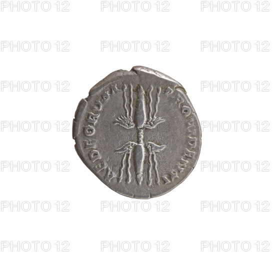 Denarius of Antoninus Pius (86–161; Roman Emperor 138–161), c. 140–144. Obverse: Head of Antoninus Pius with laurel wreath facing right, inscription ANTONINVS AVG PI - VS PP TR P COS III. Reverse: Winged thunderbolt, inscription PROVIDENTI - AE DEORVM. Roman Empire; Rome. Silver coin; diameter 17.0–18.0 mm, weight 3.20 g, axis 0°.