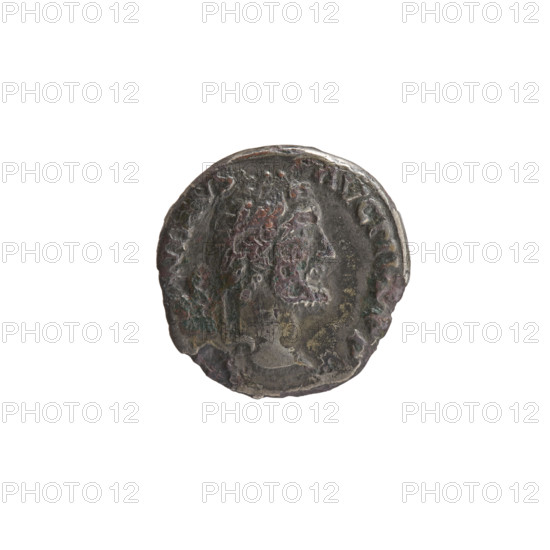 Denarius (subaerate), Antoninus Pius (86–161; Roman emperor 138–161), issuer; obverse: head of Antoninus Pius in a laurel wreath facing right, inscription NINVS·AVG·PIV·PP; reverse: personification of Italy seated on a globe facing left, holding a cornucopia in her right hand and a scepter in her left, inscriptions TR·P·CO·III (partially) and IA; date c. 140–144, Rome, Roman Empire; coin; diameter 16.0 mm; weight 2.23 g; axis 180°.