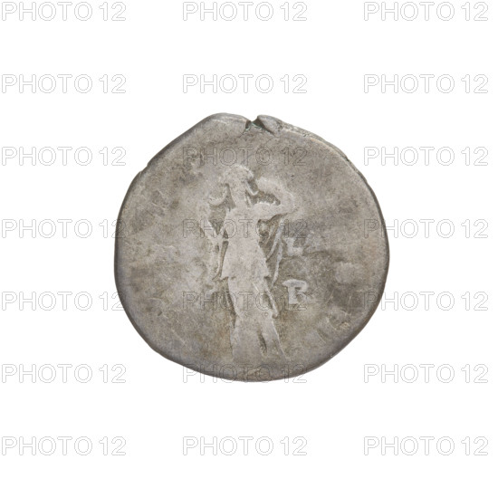 denarius, Hadrian (76–138; Roman emperor 117–138); Hilaritas (personification); laurel wreaths, veils, busts. Obverse: bust of Hadrian with laurel wreath and drapery on shoulder facing right; rim inscription AIANVSHADR. Reverse: Hilaritas stands upright, wearing a long dress with drapery, both hands raise the veil over her face; rim inscription COS III; on both sides of the inscription: HILAR P R. 119–122, Rome, Roman Empire (27 BC–476). Coin; weight 3.17 g.