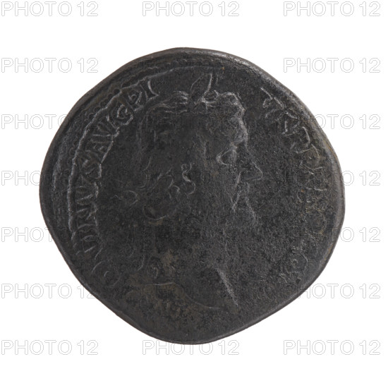 Sestertius, Antoninus Pius (86–161; Roman emperor 138–161), issuer: Antoninus Pius. Obverse: head of the emperor in a laurel wreath facing right, inscription ONINVS AVG PI - VS PP TR P CO; Reverse: Concordia stands left, holding Victoria in her outstretched right hand and a legionary sign in her left, inscription CONCO- - EXERCITVVM, control letters S - C in the fields. Date: 140–144. Roman Empire; Rome. Coin: bronze; diameter 33.5–34.5 mm; weight 26.30 g; axis 0°.