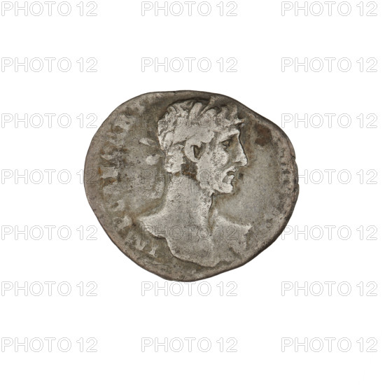 Denarius of Hadrian (76–138; Roman emperor 117–138), 119–122, Rome, Roman Empire. Obverse: bust of Hadrian with laurel wreath and drapery on shoulder facing right; rim inscription IMPCAESARTR. Reverse: Libertas seated on a chair facing left, wearing a long dress, holding a branch in her right hand and a scepter in her left; rim inscription P COS III; legend LIBPVB. Coin; weight 3.07 g.
